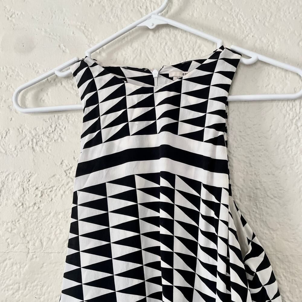 Edun 100% Silk Asymmetrical Tiered Tank Black Checkered Mini Dress sz 4 - Picture 4 of 9